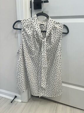 Sleeveless White Polka Dot Tie-Neck Blouse size XXL